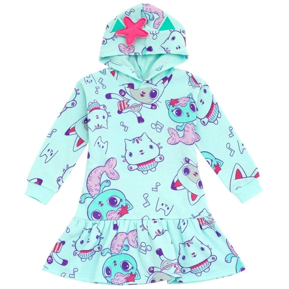 Dreamworks Gabby's Dollhouse Pandy Paws Cakey Cat MerCat Toddler Girls Fleece Dress Blue 3T