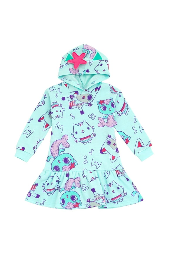 Gabby's Dollhouse Pandy Paws Cakey Cat MerCat Toddler Girls Fleece Dress Blue 3T