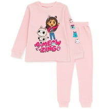 Dreamworks Gabby's Dollhouse Pandy Paws Cakey Cat MerCat Toddler Girls Thermal T-Shirt Pants Pink 2T