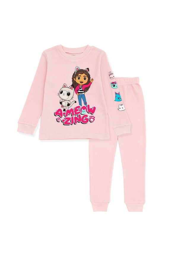 Gabby's Dollhouse Pandy Paws Cakey Cat MerCat Toddler Girls Thermal T-Shirt Pants Pink 4T
