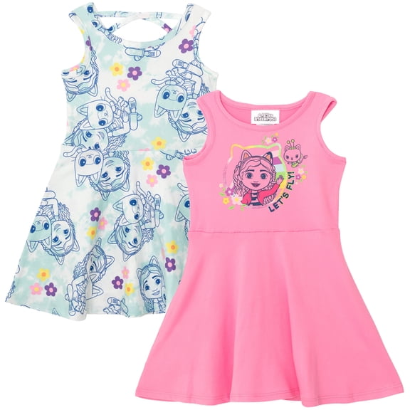Dreamworks Gabby's Dollhouse Pandy Paws Kitty Fairy Big Girls 2 Pack Dresses Toddler to Big Kid