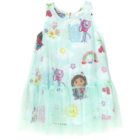 Dreamworks Gabby's Dollhouse Pandy Paws Kitty Fairy Cakey Cat Toddler Girls Mesh Dress Blue 4T