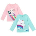 thumbnail image 1 of Dreamworks Gabby's Dollhouse Pandy Paws MerCat Cakey Cat Toddler Girls 2 Pack Long Sleeve T-Shirts Toddler to Big Kid, 1 of 5