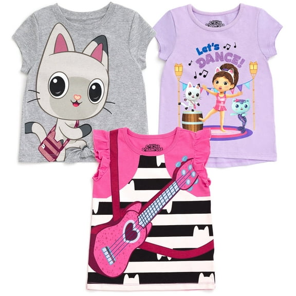 Dreamworks Gabby's Dollhouse Pandy Paws MerCat Toddler Girls 3 Pack T-Shirts Toddler to Big Kid