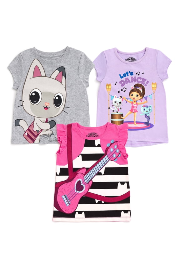 Gabby's Dollhouse Pandy Paws MerCat Toddler Girls 3 Pack T-Shirts Toddler to Big Kid
