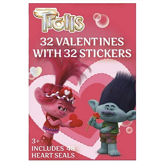 Trolls 32 Valentines with 32 Stickers