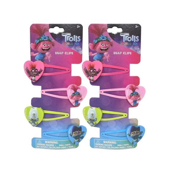 Dreamworks Trolls Girls Heart Shaped Snap Hair Clips Poppy Barb (8-CT)