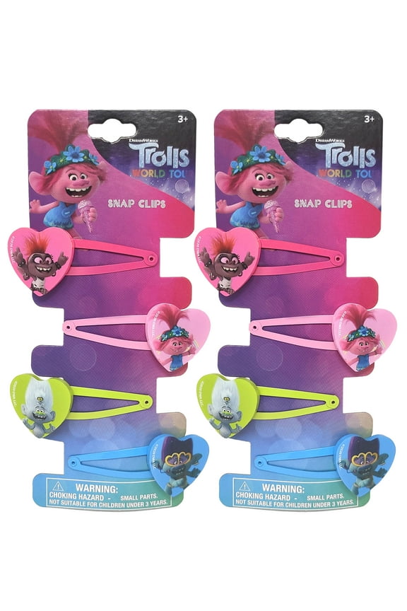 Dreamworks Trolls Girls Heart Shaped Snap Hair Clips Poppy Barb (8-CT)