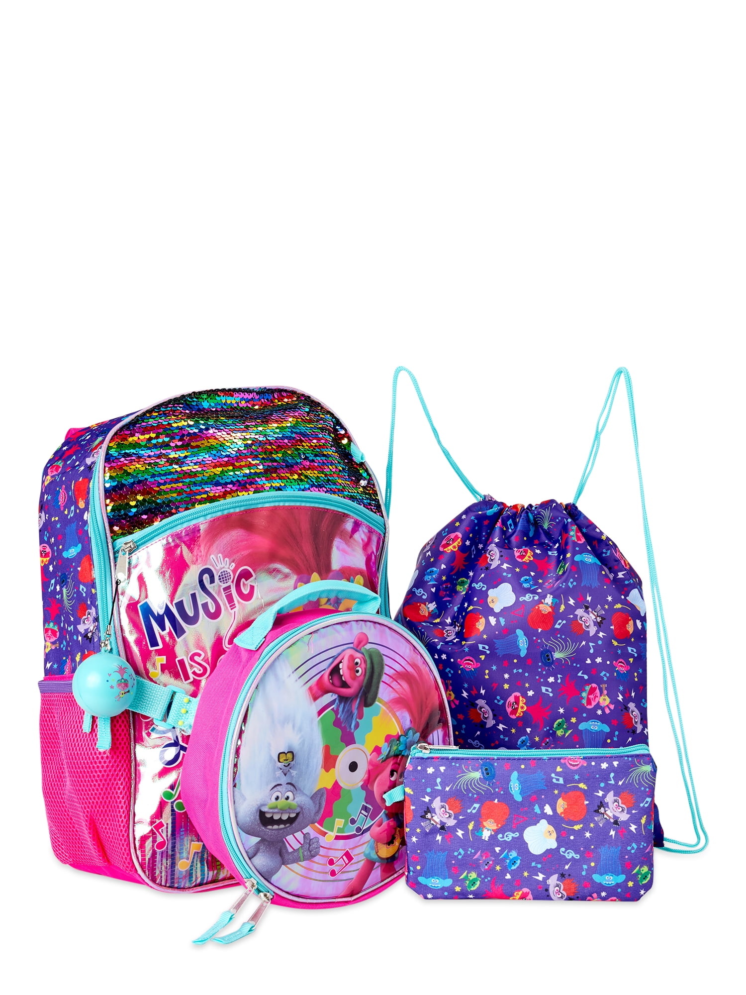 Dreamworks Trolls Music Is Life Girls' Backpack with Lunch Bag 5-Piece Set  