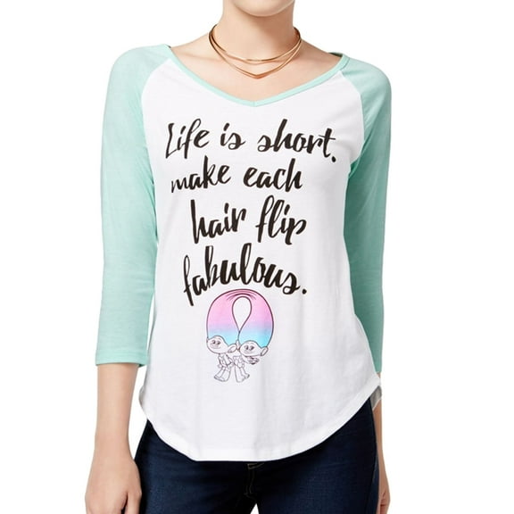 Dreamworks Womens Life Is Short Graphic T-Shirt, Green, Juniors, Small