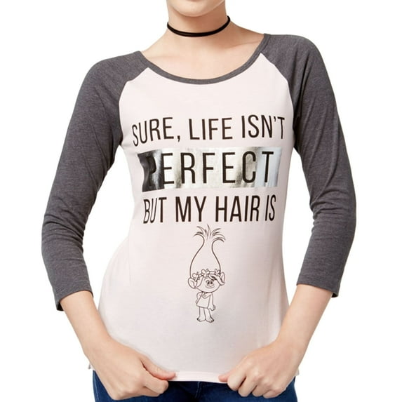 Dreamworks Womens Life Isn't Perfect Graphic T-Shirt, Pink, Juniors, Small