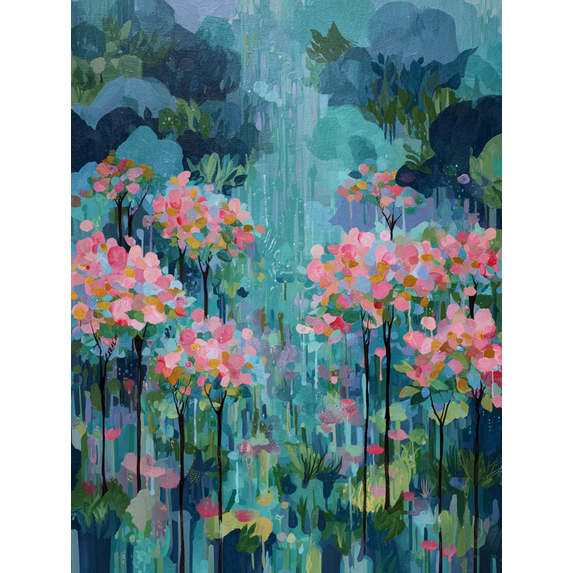 Dreamy Abstract Floral Trees Canvas Print, Decor for Living Room, Office, Entryway, Dining Room