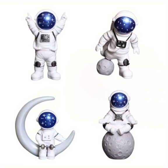 Dreamy Astronaut Figurines Set of 4, Blue Resin Spaceman Decor for Desk, Shelf & Cake Topping, Inspiring Gift for Space Enthusiasts