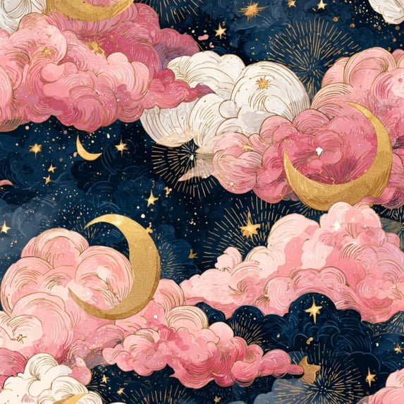 Dreamy Baroque Peel and Stick Wallpaper Celestial Baroque Clouds Crescent Moons Golden Wall Mural 17.7in x 9.8ft Self Adhesive Removable Wall Paper Renter Friendly Wallpaper for Girls Kids Bedroom