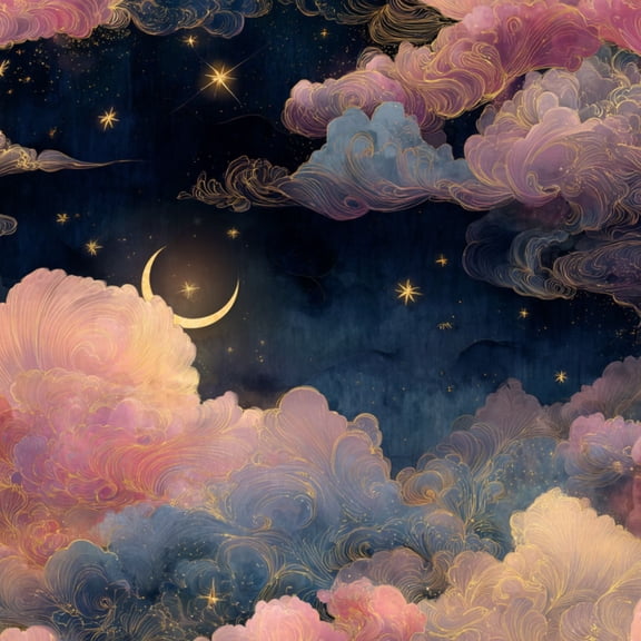 Dreamy Baroque Peel and Stick Wallpaper Dreamy Baroque Clouds Crescent Moons Navy Sky Wall Mural 17.7in x 9.8ft Self Adhesive Removable Wall Paper Renter Friendly Wallpaper for Girls Kids Bedroom