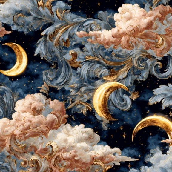 Dreamy Baroque Peel and Stick Wallpaper Ethereal Pink Clouds Crescent Moons Deep Navy Sky Wall Mural 17.7in x 9.8ft Self Adhesive Removable Wall Paper Renter Friendly Wallpaper for Girls Kids Bedroom