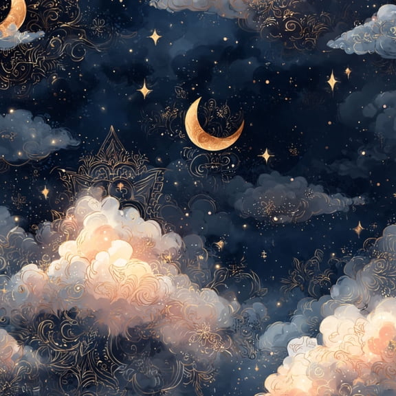 Dreamy Baroque Peel and Stick Wallpaper Magical Celestial Scene Illuminated Clouds Navy Wall Mural 17.7in x 9.8ft Self Adhesive Removable Wall Paper Renter Friendly Wallpaper for Girls Kids Bedroom
