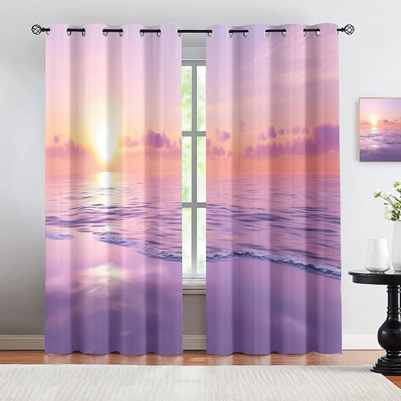 Dreamy Beach Blackout Curtains, Sunset Ocean Scenery Window Drapes for Bedroom Living Room Kitchen, Thermal Insulated Grommet Curtains 26"W x 45"L (2 Pack)