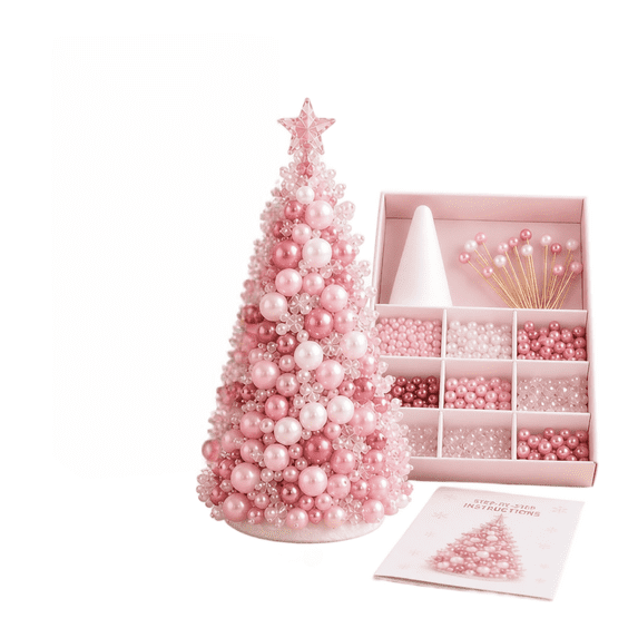Dreamy Beaded Christmas Tree DIY Kit, 3D Crystal Pearl Craft, Beginner-Friendly Holiday Decor for Mantel & Tabletop, Creative Gift for Adults and Craft Lovers