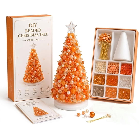 Dreamy Beaded Christmas Tree DIY Kit, Christmas Craft Decoration Set | Handmade Holiday Project for Home Decor, Seasonal Display and Creative Gifts (Orange)