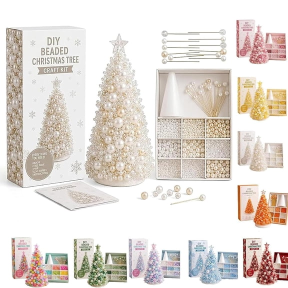 Dreamy Beaded Christmas Tree DIY Kit, Creative Holiday Craft, Colorful Pearl Beaded Tree, Craft Set for Adult, with Sparkling Crystal Beads, Tree Topper, Festive Holiday Decor & Display Stand