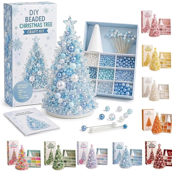 Dreamy Beaded Christmas Tree DIY Kit, Creative Holiday Craft, Colorful Pearl Beaded Tree, Craft Set for Adult, with Sparkling Crystal Beads, Tree Topper, Festive Holiday Decor & Display Stand