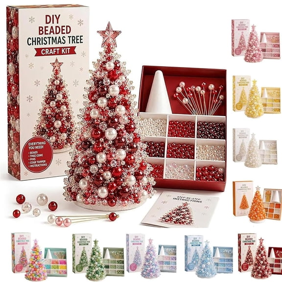 Dreamy Beaded Christmas Tree DIY Kit, Creative Holiday Craft, Colorful Pearl Beaded Tree, Craft Set for Adult, with Sparkling Crystal Beads, Tree Topper, Festive Holiday Decor & Display Stand