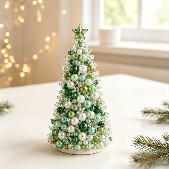 Dreamy Beaded Christmas Tree DIY Kit,Sparkling Crystal Beads,Complete Craft Set For Making Festive Table Home Holiday Decor,Suitable For Adult Crafters & DIY Hobbyists(Green)