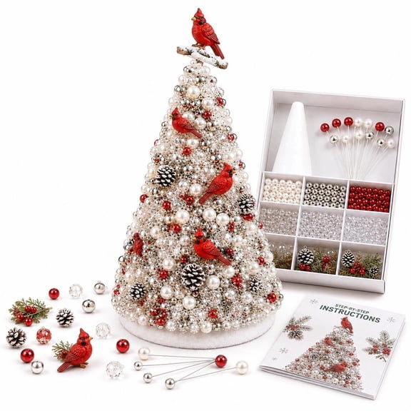 Dreamy Beaded Christmas Tree Kit, DIY 3D Pearl Craft Set, Handmade Crystal Holiday Decor