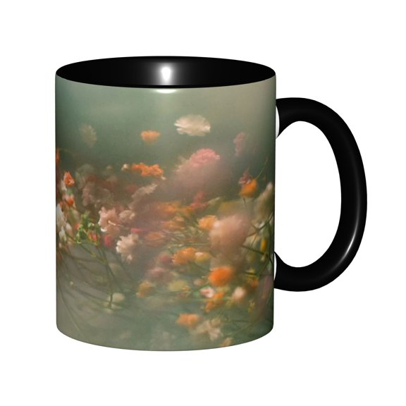 Dreamy Blurred Pastel Wildflower Soft Focus Botanical Ceramic Mug 11oz, Foggy Mist Multicolor Tiny Floral Moody Aesthetic Print, Microwave Safe Gift for Soft Dreamy Floral Fans