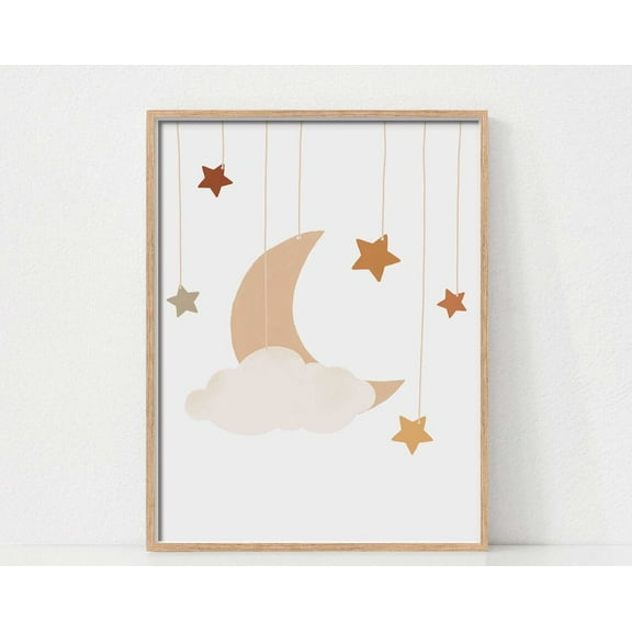 Dreamy Boho Moon & Stars Print For Nursery Decor, Neutral Baby Room Poster, Kids Bedroom Decor, Moon Stars Nursery Print, Wall Art, Modern Wall Decor, 8x12 UNFRAMED