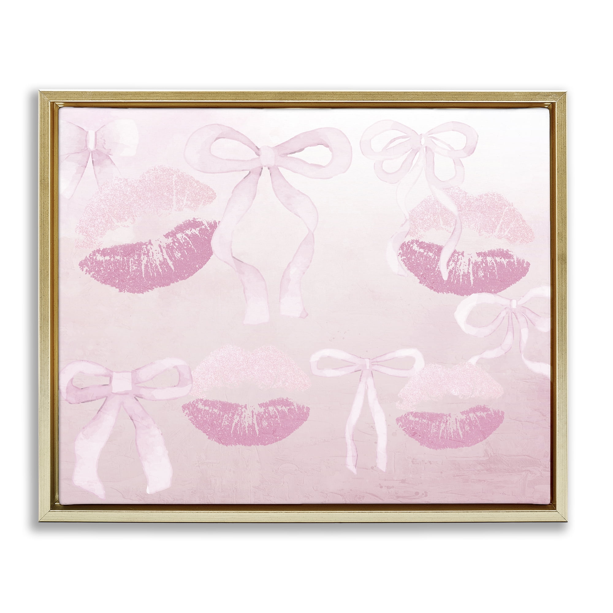 Dreamy Bows & Lips Gold Framed Floater Canvas Wall Art, design by Kim Allen