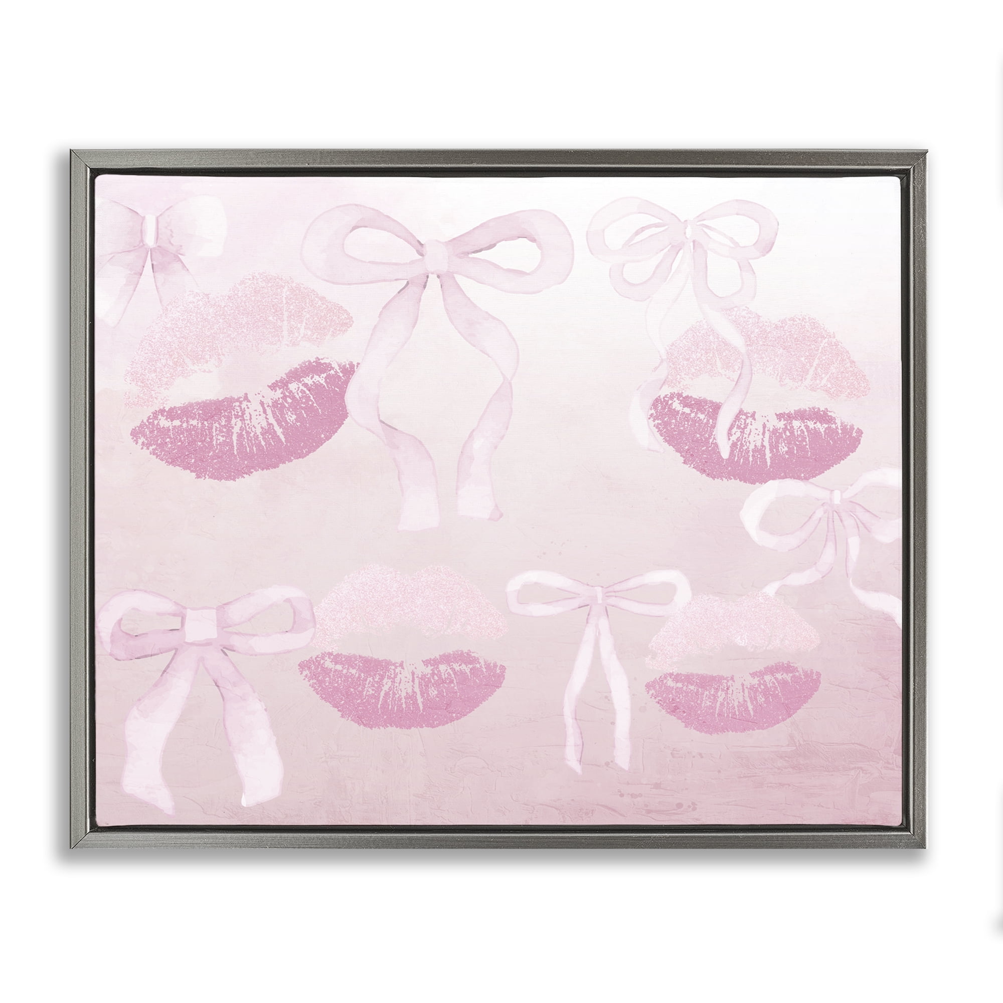 Dreamy Bows & Lips Gray Framed Floater Canvas Wall Art, design by Kim Allen