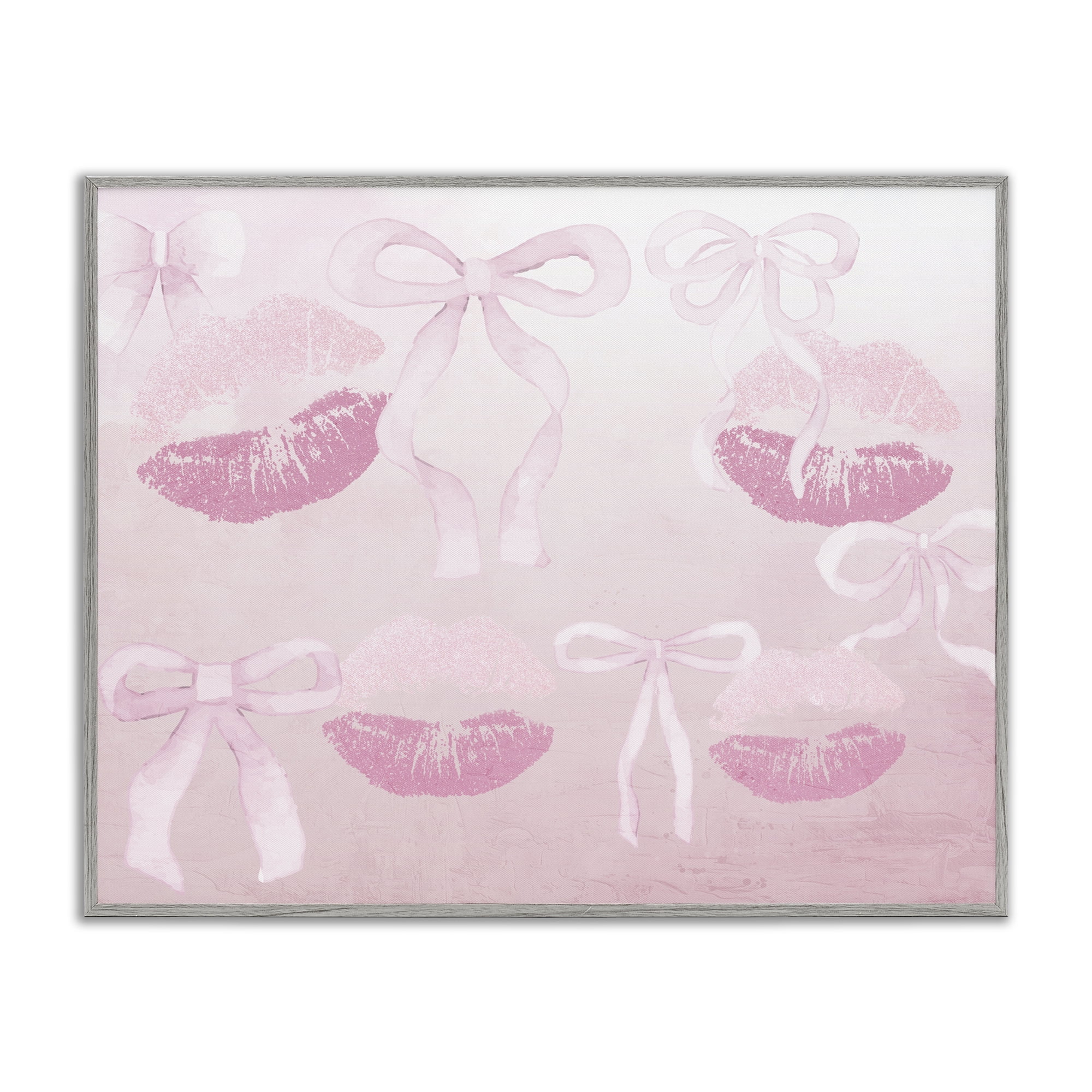 Dreamy Bows & Lips Gray Framed Giclee Art, design by Kim Allen