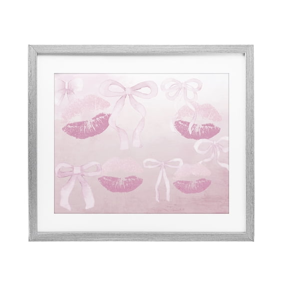Stupell Industries Glam Dreamy Bows & Lips Gray Framed Print Under Glass, 21 x 17, by Kim Allen