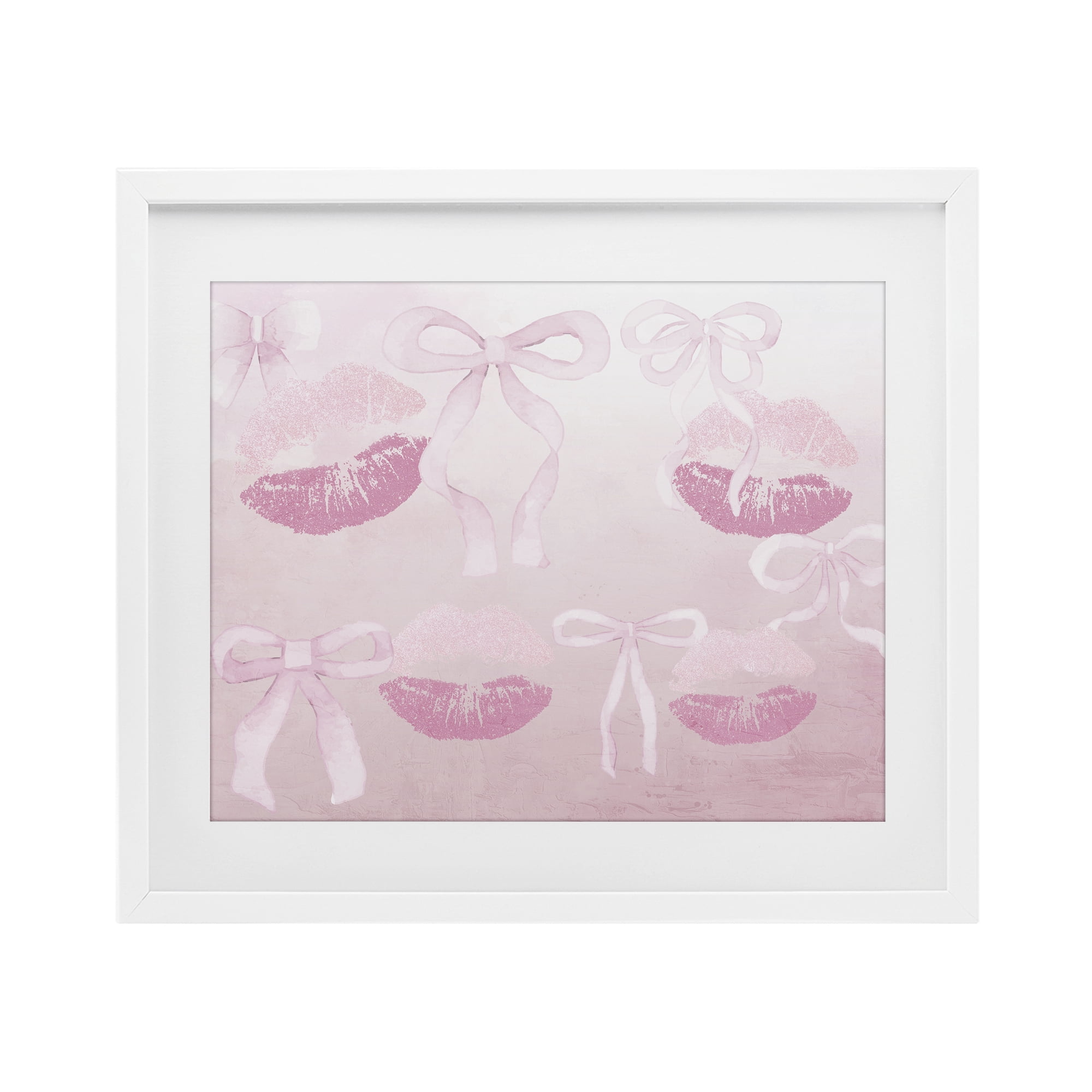Dreamy Bows & Lips White Framed Print Under Glass, design by Kim Allen