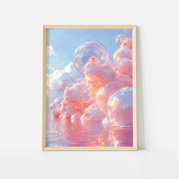 Dreamy Bubble Clouds Whimsical Pastel Wall Art Poster Unframed Paper Print