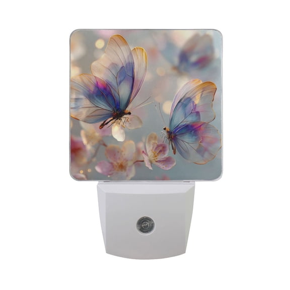 Dreamy Butterflies Stop on Flowers LED Night Light Sensor Lamp Plug-in Adjustable Brightness 2 Pack