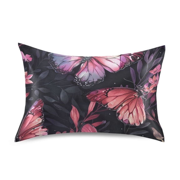 Dreamy Butterflies with Flowers Satin Pillowcase Envelope Design Pillow Covers 1 Pack Standard Size 20" x 26"