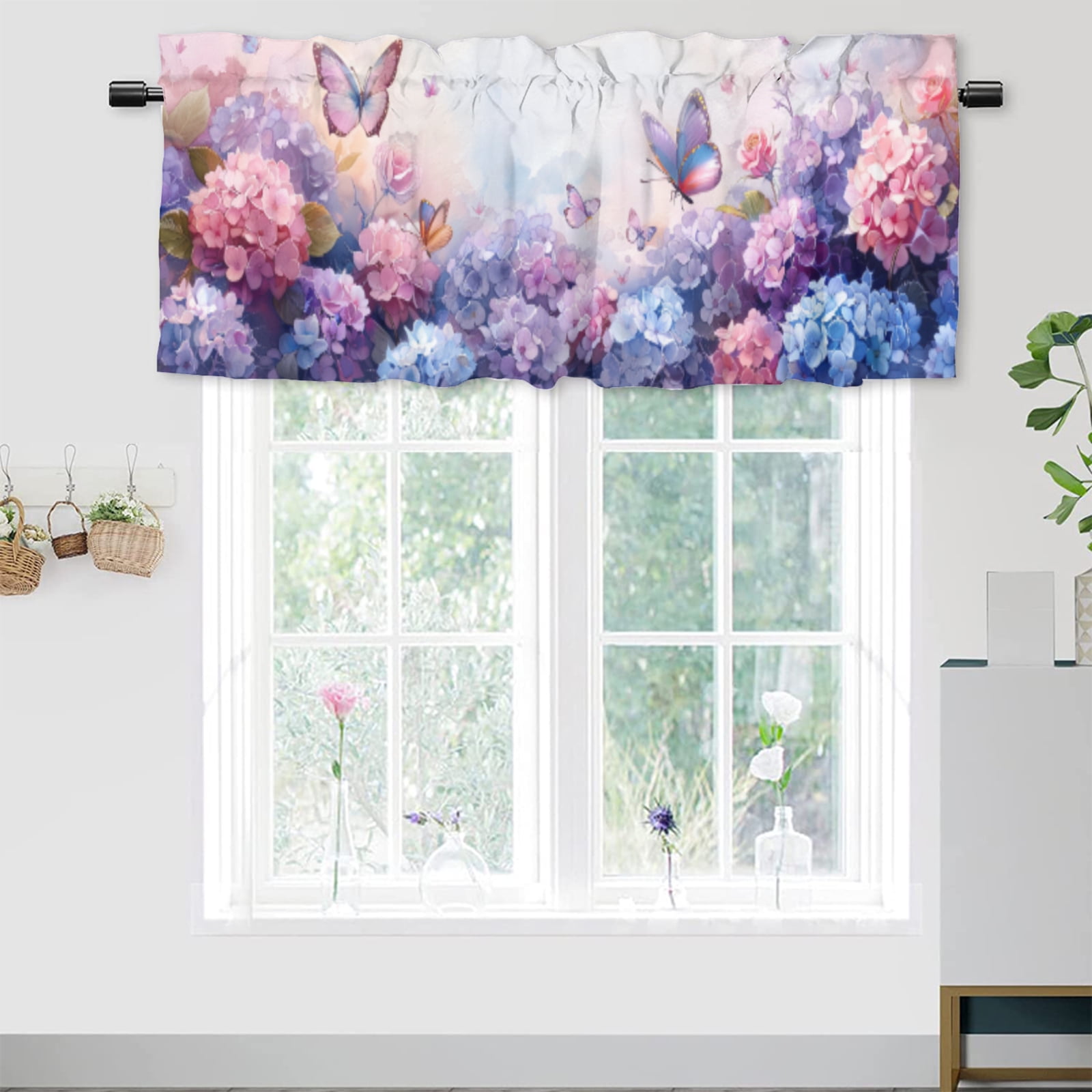 Dreamy Butterfly Curtain Valances for Kitchen Colorful Flowers Spring