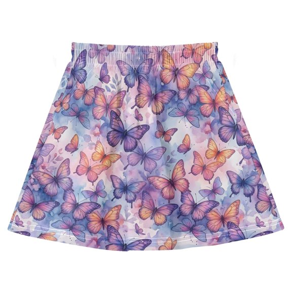 Dreamy Butterfly Pattern Print Cotton Skirt Built-in Liner Elastic A-Line Flared Skirt with Pockets