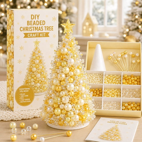 Dreamy Candy Style Christmas Tree Pearl Beaded Art DIY Craft Kit, 3D Sparkling Gentle Color Pearls Diamond Beads Craft Kit for Holiday Table Mantel Window Home Decoration Festive Friendship Gift