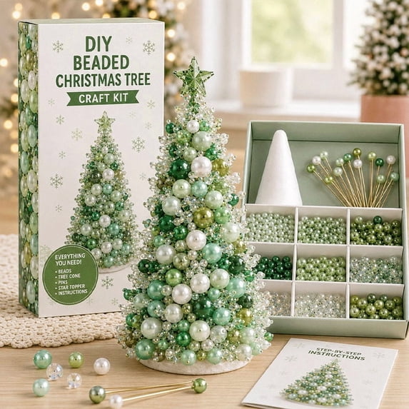 Dreamy Candy Style Christmas Tree Pearl Beaded Art DIY Craft Kit, 3D Sparkling Gentle Color Pearls Diamond Beads Craft Kit for Holiday Table Mantel Window Home Decoration Festive Friendship Gift
