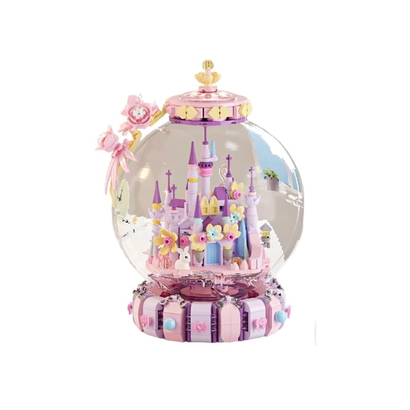 Dreamy Castle Building Block Set with Dust Cover, 700+Pcs Fairy Tale Princess Castle Model Kit, Romantic Desktop Keepsake Decor