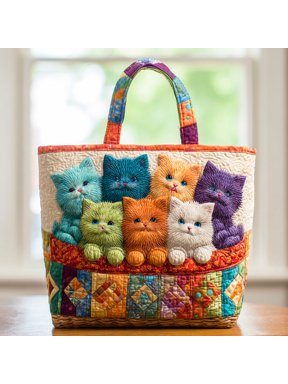 Dreamy Cat Corner Quilted Tote Bag, Women Quilted Tote Bag, Handmade Patchwork Tote, Women Shoulder Bag, Gift For Her