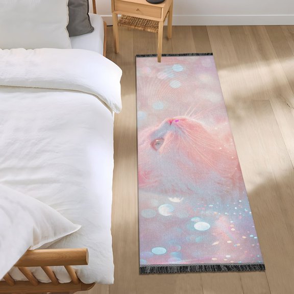 Dreamy Cat Runner Area Rug 2x6 Soft Non-Slip Washable Bedside Carpet for Hallway Bedroom Living Room Home Decor