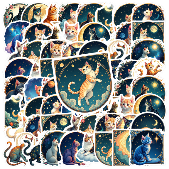 Dreamy Cat Theme Stickers, Waterproof Cat Theme Sticker for Water Bottle Laptop Phone Cases Planner Skateboard Luggage Helmet Party Favor Decor, Ideal for Adults Teens Teacher Rewards
