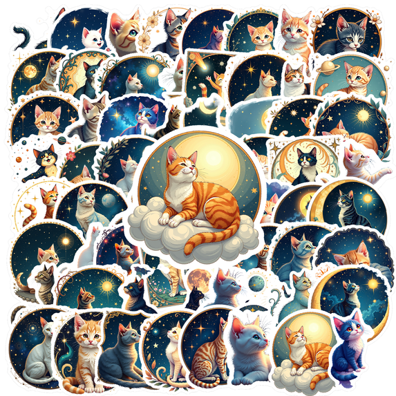 Dreamy Cat Theme Stickers, Waterproof Cat Theme Sticker for Water Bottle Laptop Phone Cases Planner Skateboard Luggage Helmet Party Favor Decor, Ideal for Adults Teens Teacher Rewards