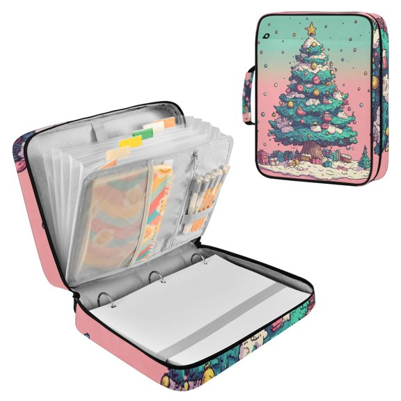 Dreamy Christmas Tree Accordion File Organizer Expanding File Folder 3-Ring Binder Bag 500 Sheets A4 Size