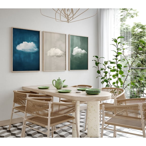 Dreamy Cloud Prints Set Boho Bedroom Wall Art For Relaxing Atmosphere, Stretched Canvas